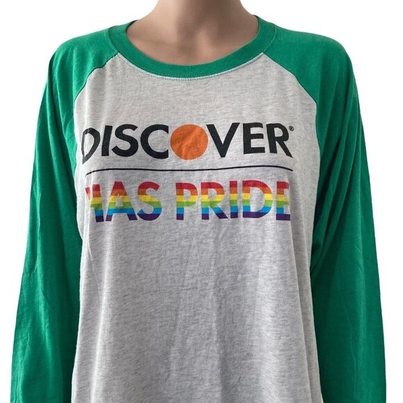 Discover Credit Tshirt XL Pride Rainbow Raglan Baseball Multicolor - Picture 10 of 12
